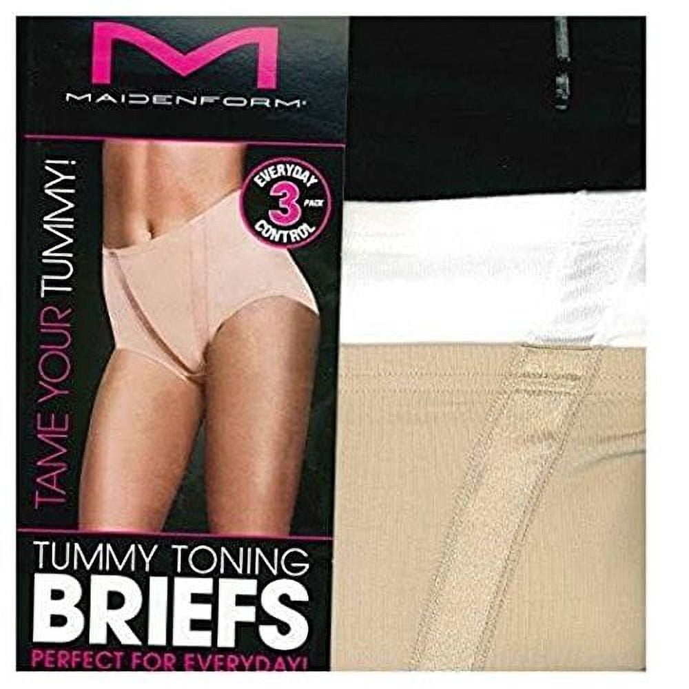 Maidenform Ladies Tummy Toning Briefs 3 Pack (X-Large, White. Black. Nude  Glow) 