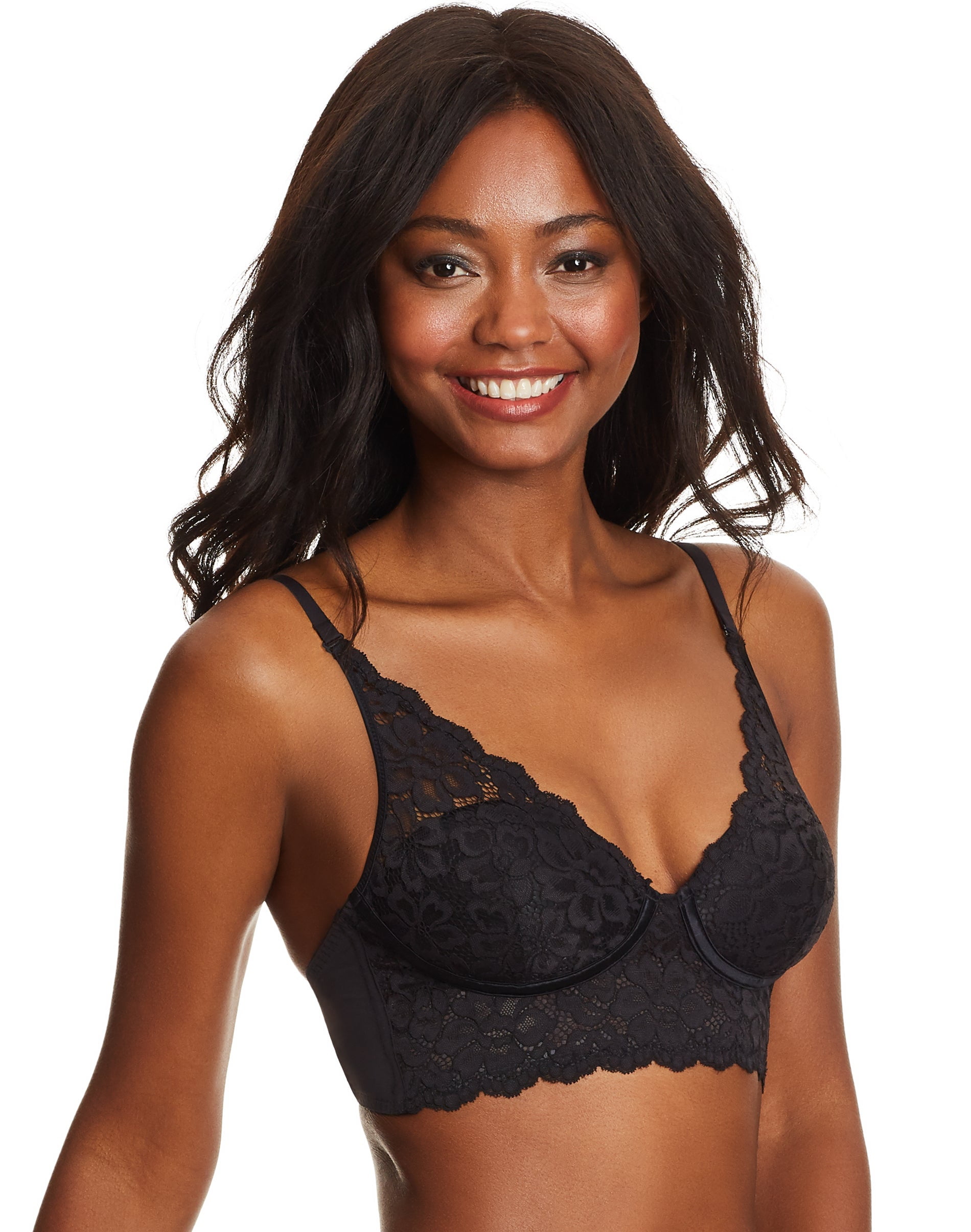 Maidenform Lightly Lined Convertible Lace Bralette Black 34C