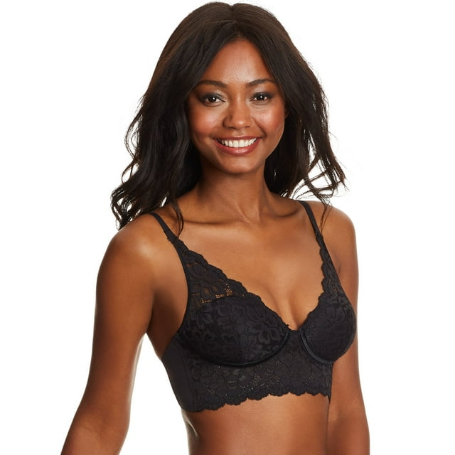Maidenform Lightly Lined Convertible Lace Bralette Black 34C Women's