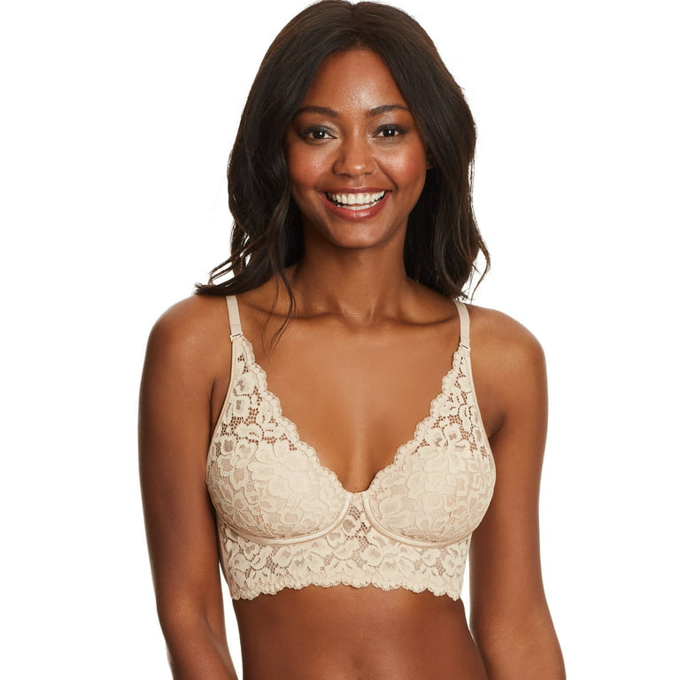 Wingslove Women's Sexy Lace Balconette Bra Longline See Through Unlined  Underwire Multiway Bralette with Silicone Nipple, Beige 36C 