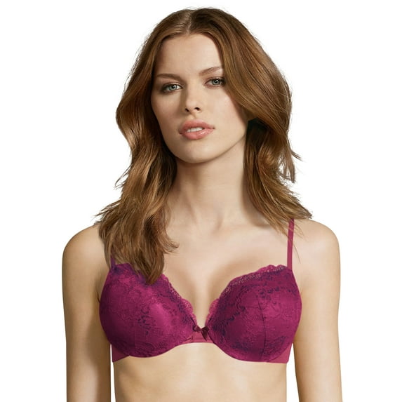 Maidenform Love the Lift Push Up & In Demi Bra Deep Cerise w/ Galactic Red 38D Women's