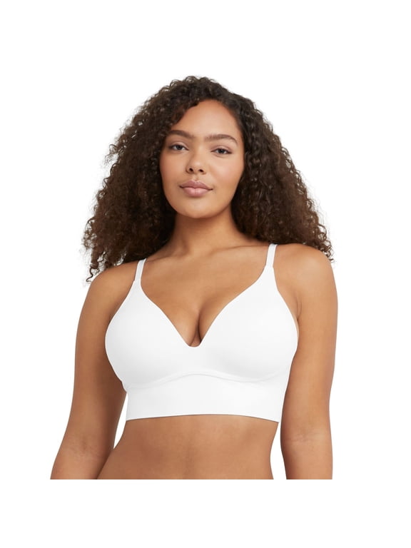 Maidenform M Plunge Push-Up Bra, Seamless Convertible Longline Bralette (Plus Size Available) White L/DD Women's