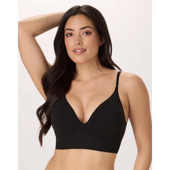 Maidenform M Plunge Push-Up Bra, Seamless Convertible Longline Bralette (Plus Size Available) Black XL Women's