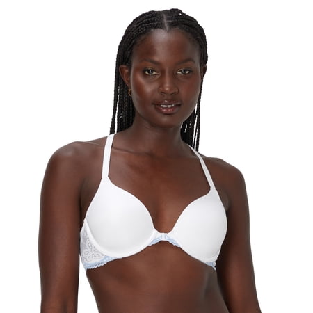 Maidenform T-Shirt, One Fab Fit Lightly-Lined Underwire, Racerback Bras for Women, White/High As The Sky Blue