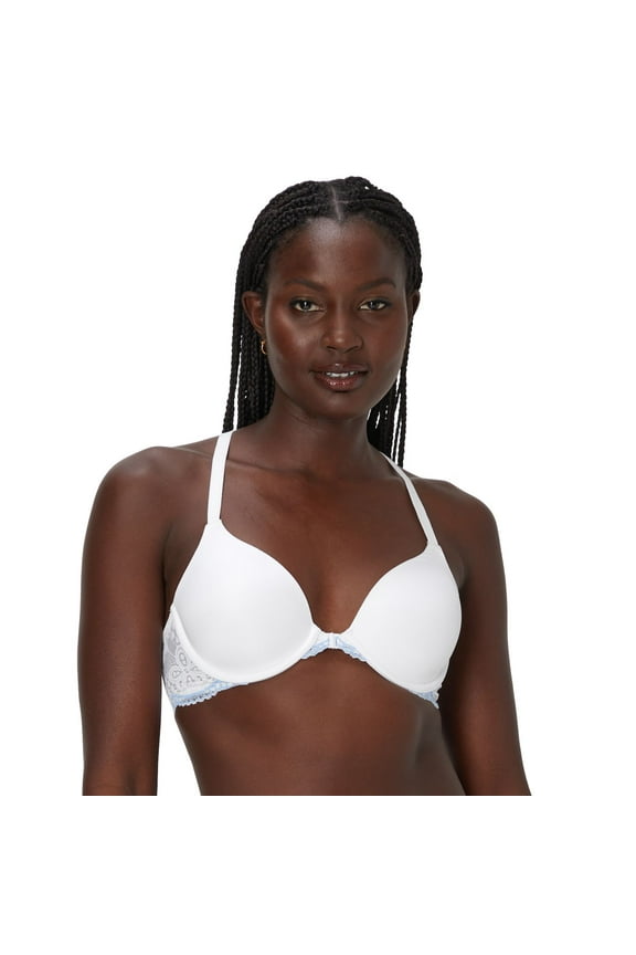 T-Shirt, One Fab Fit Lightly-Lined Underwire, Racerback Bras for Women, White/High As The Sky Blue