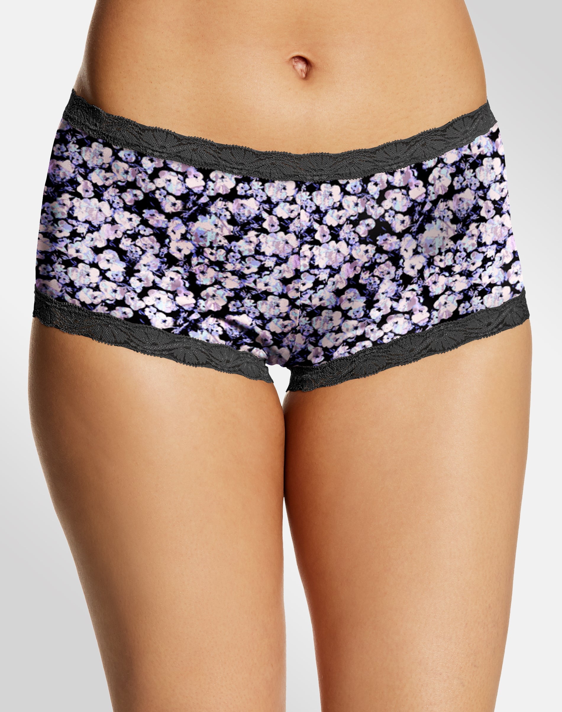 Maidenform One Fab Fit Microfiber Boyshort Underwear With Lace Blue Pearl Floral  9 