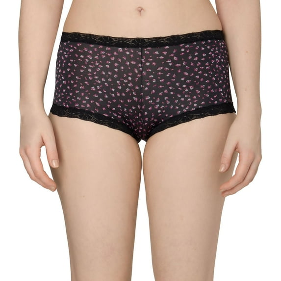 Maidenform® One Fab Fit® Microfiber Boyshort Underwear with Lace 40760 Color: Black Floral Spots Size: 6