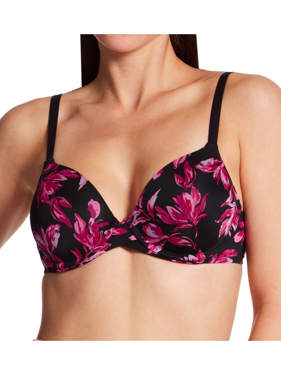 Women's Maidenform DM7543 One Fabulous Fit 2.0 Tailored Demi T-Shirt Bra (Black Luxe Bloom Print 34C)