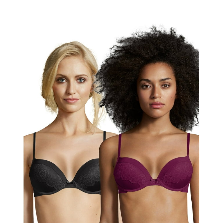 Maidenform Push-Up Bras - Solid and Lace 2-Pack Black/Galactic Red 38C  Women's 