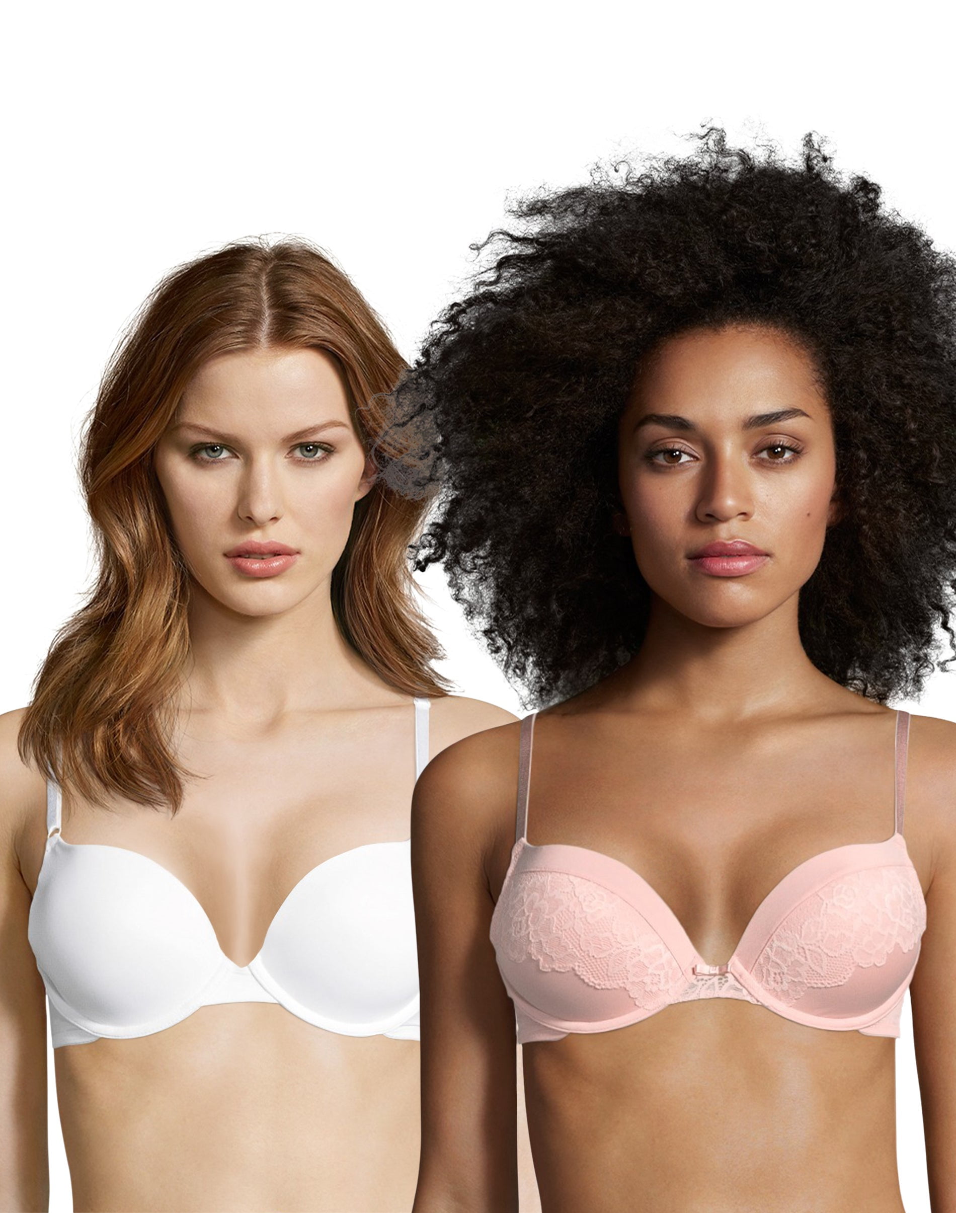 Maidenform Push-Up Bras - Solid and Lace 2-Pack White/Sheer Pale Pink 40DD  Women's