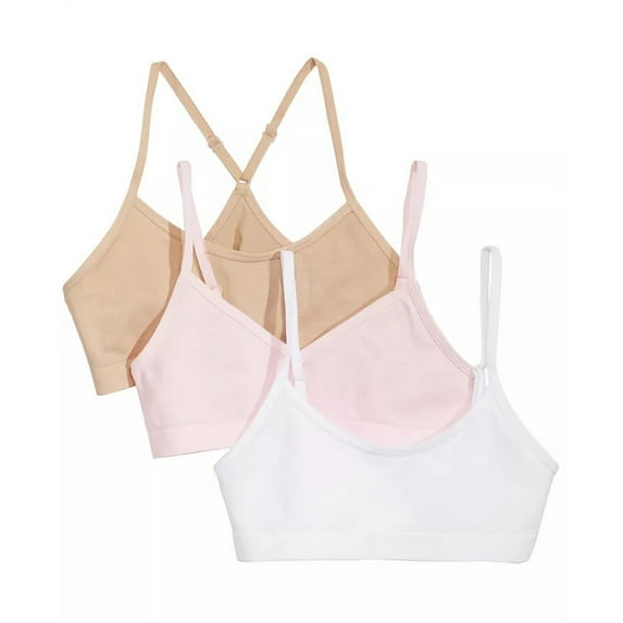Maidenform ROSE QUARTZ/WHITE/NUDE Girls 3-Pk. Seamless Crop Bras, US Medium