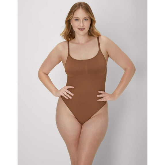 Maidenform Seamless Tummy Control Shapewear Thong Bodysuit Bronzed Chestnut XL Women's