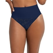 Maidenform Shaping Thong Panty Cool Comfort Black Lace Underwear SmoothTec
