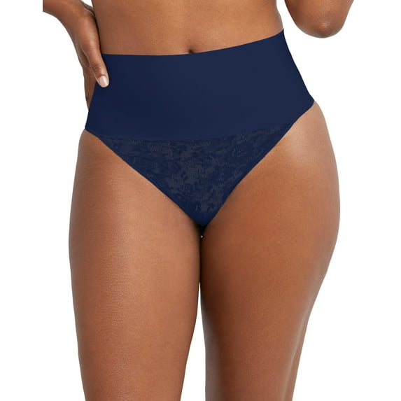 Maidenform Shaping Thong Panty Cool Comfort Black Lace Underwear SmoothTec