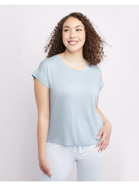 Short Sleeve Hi-Low Hem Tee Baby Blue Women's Size Medium