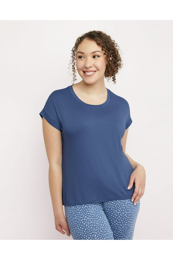 Short Sleeve Hi-Low Hem Tee Chateau Blue Women's Size 1X