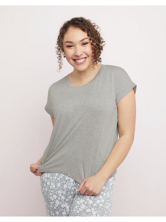 Short Sleeve Hi-Low Hem Tee Heather Grey Women's Size Medium