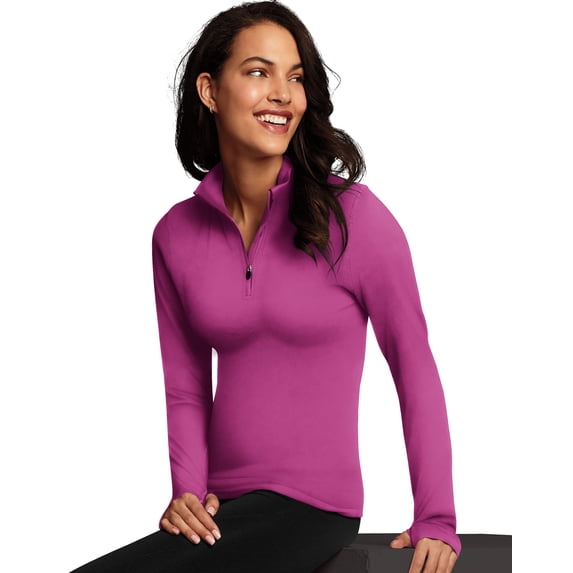 Maidenform Sport Baselayer Thermal Mock Zip Top Magenta Quartz M Women's