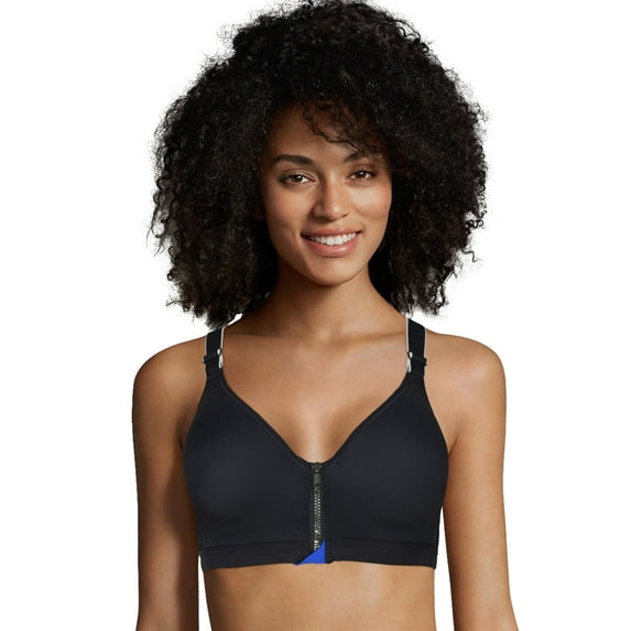 Maidenform Sport Secure Zip™ Front Underwire Racerback Black/Bozette Blue 36C Women's
