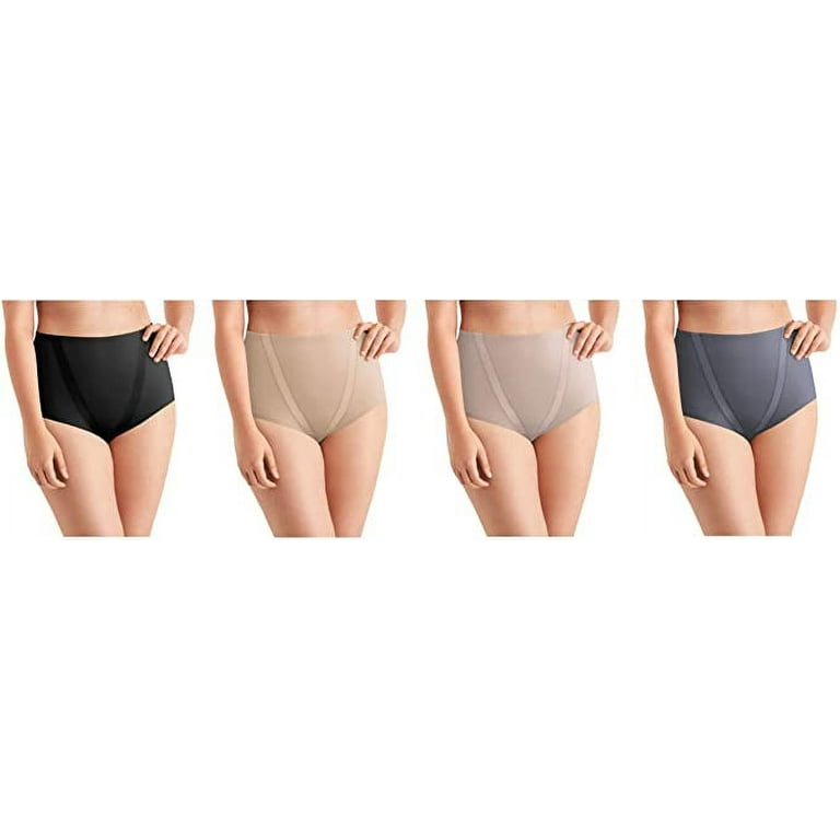 Maidenform Tummy Toning Shaping Briefs 4 Pack, Taupe/Steel/Jet/Black, Large  -NEW