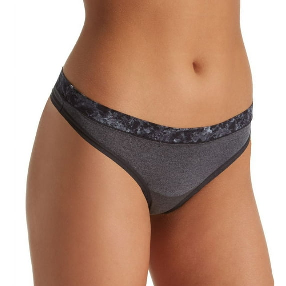 Maidenform Women's Sport Thong, Painterly wash Grey Print/Black Heather, 9