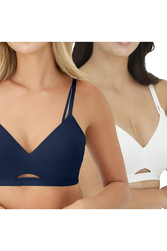 Women's 2 Pack Modern Wireless Bras in Blue and White Size XL