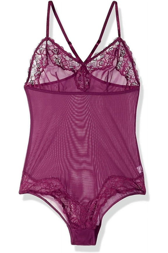 Women's Casual Comfort Cheeky Lace-Trim Bodysuit (L, Galactic Red)