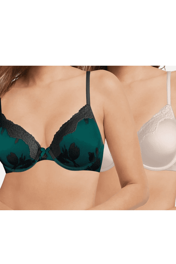 Women's Comfort Bra with Lace Trim, Floral Print, 36D