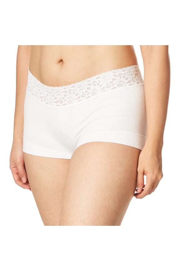 Women's Dream Cotton with Lace Boyshort, White, 8, White, Size 8.0