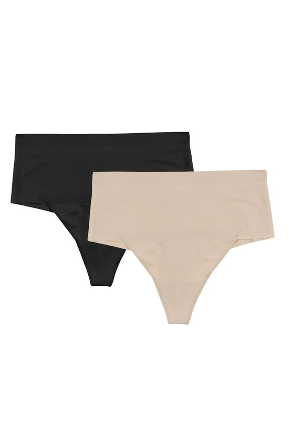 Women's Light Control Shaping Thong 2-Pack, Style FLS080, Sizes up to 2XL