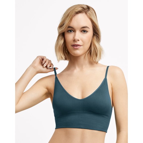 Maidenform Women's Pure Comfort Seamless Brami, Pullover Wireless V-Neck Cami Bra, Removable Cups, Urchin Teal, X-Large