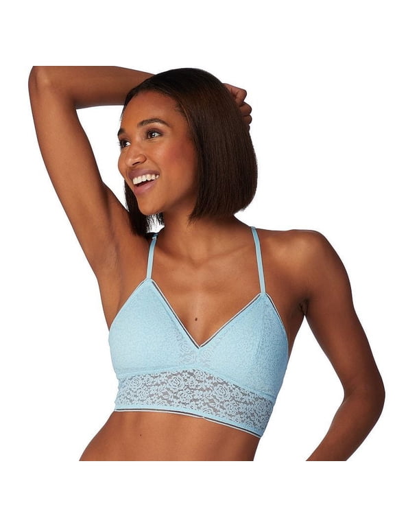 Women's Pure Comfort Stretch Lace Longline Wireless Bralette - Blue Whimsy - Women's Size Small