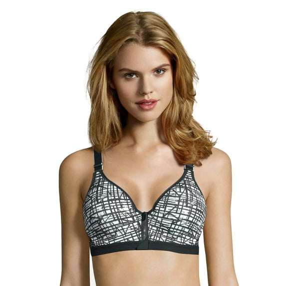 Maidenform Women's Sport Secure Zip Front Underwire Racerback DM7991, Black & White Rhythm Print, 34C