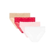 Maidenform Women's Underwear Bikini Pack, 4-Pack, Cheeky Lace , Mid-Rise Moderate Coverage Ballerina/Red/Glow/White XL