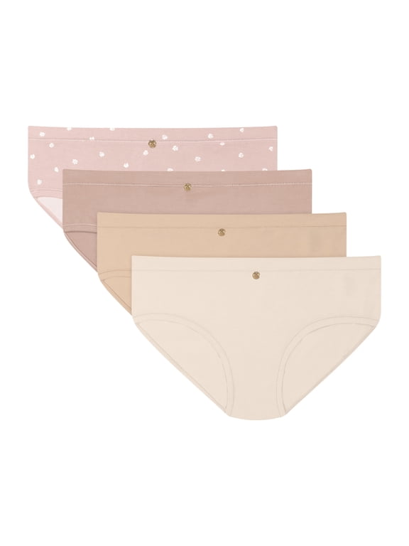 Women's Underwear Hipsters Pack, 4-Pack, Ultra Soft Bamboo Blend Beige/Almond/Evening Blush/Blush Heart XL