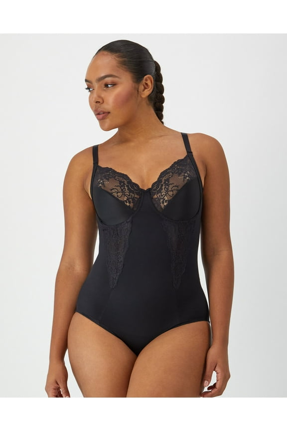 Ultra-Firm Tummy Control Shapewear Bodysuit with Built-In Underwire Bra Black 38D Women's