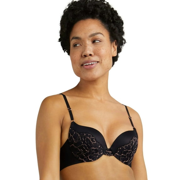 Maidenform Womens Love the Lift Push Up Demi Bra, 34A, Black/Rose Gold