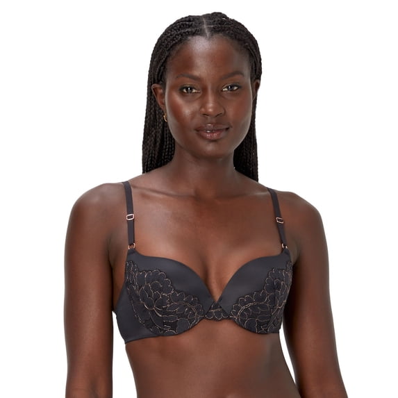 Maidenform Womens Love the Lift Push Up Demi Bra, 34C, Black/Rose Gold