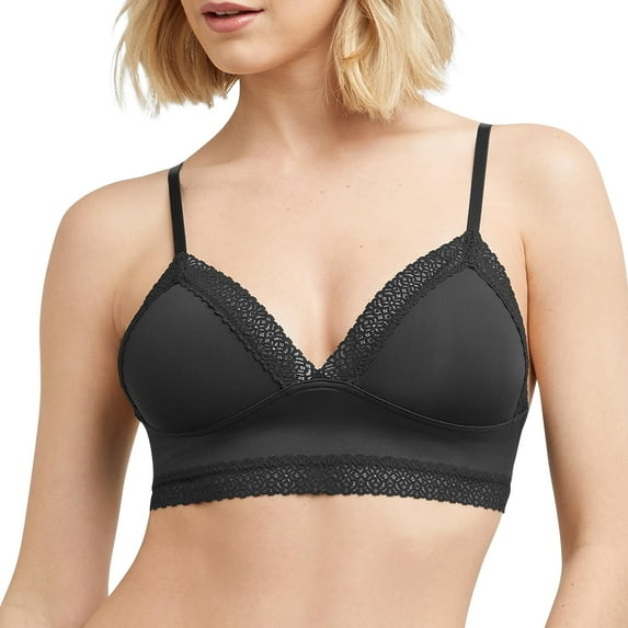 Maidenform Women's Lacy Triangle, Lace Bra with Convertible Straps, Wireless Bralette, Black, Medium