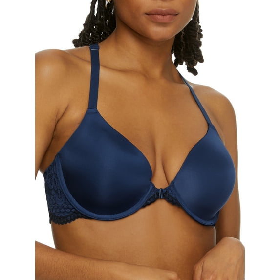 Women's Maidenform 7112 One Fab Fit Extra Coverage Lace T-Back Bra (Navy Eclipse Black 34B)