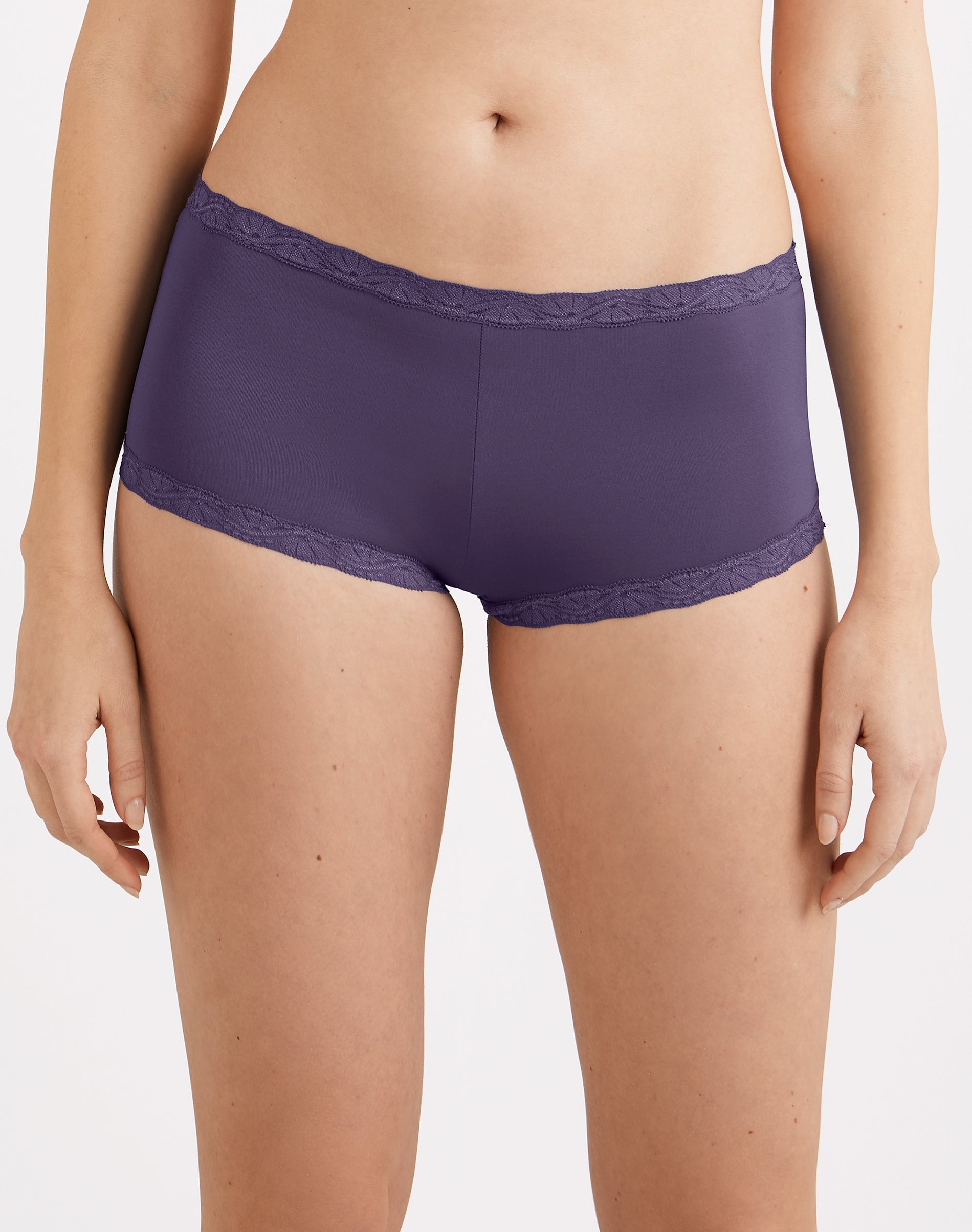 Women's Maidenform 40760 Classics Microfiber and Lace Boyshort Panty  (Purple Aura 7) 