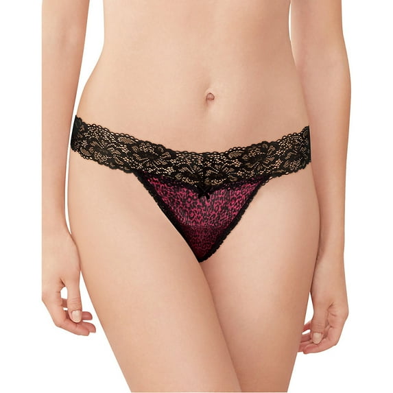 Maidenform Womens Sexy Must Haves Lace Thong, 7, Spot Leo Print/Scarlet Berry