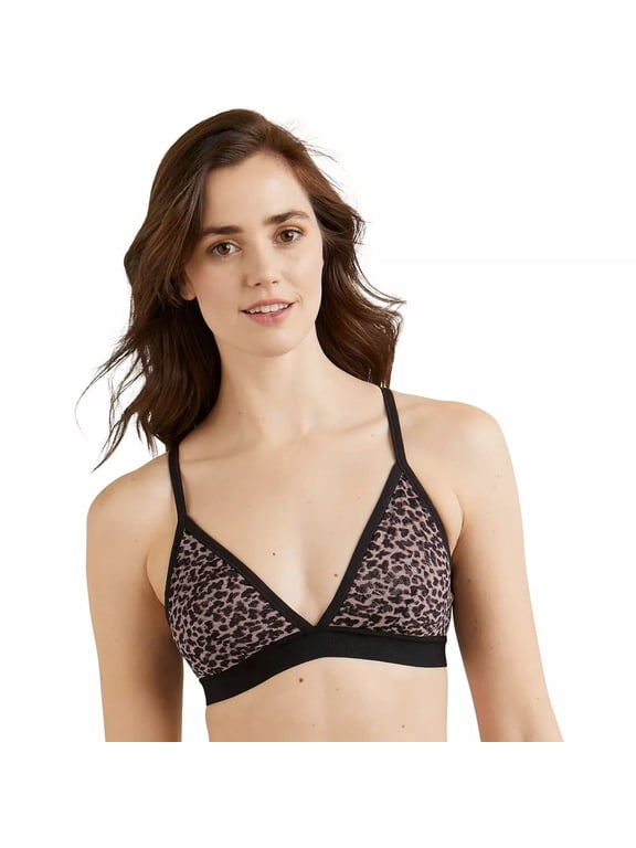 Womens Triangle Bralette Lace Front Closure Wireless All-Over Bra, Zippy Animal, X-Large