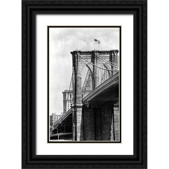 Maier, Phil 13x18 Black Ornate Wood Framed with Double Matting Museum Art Print Titled - Brooklyn Bridge Perspective