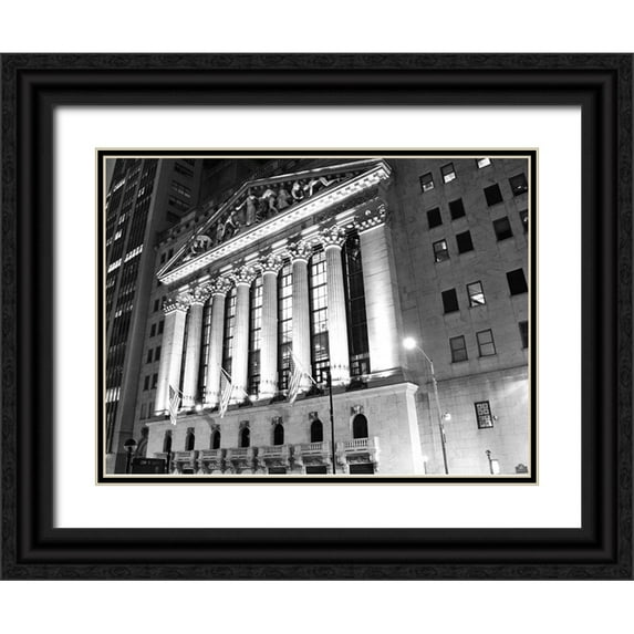 Maier, Phil 24x19 Black Ornate Wood Framed with Double Matting Museum Art Print Titled - New York Stock Exchange at Night