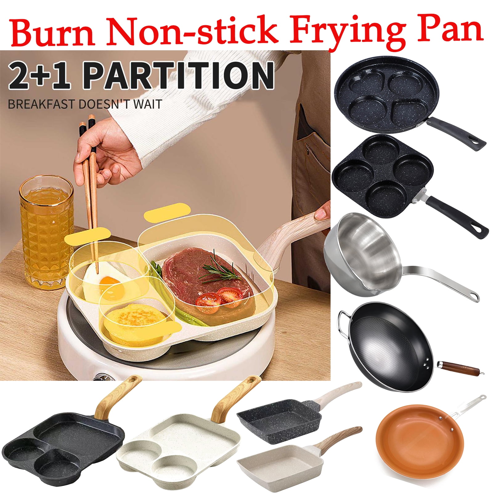 Maifan Stone Coated Non Stick Frying Pan, Burn-Resistant Steak Skillet and Breakfast Egg Pan, Flat Bottom Omelette Pan for Everyday Cooking on Induction and Gas Stoves, HAODEJW
