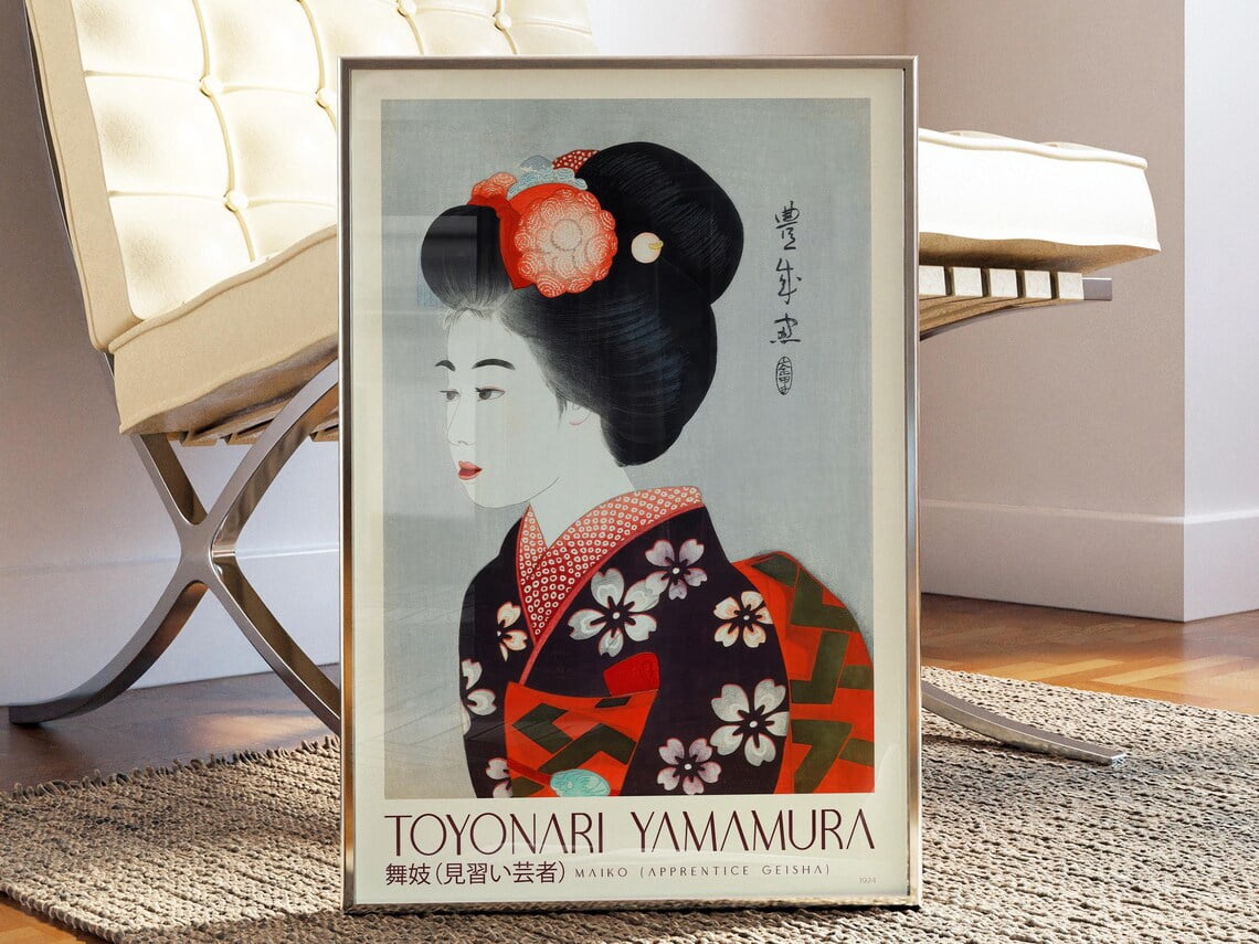 Maiko Poster, Japanese Geisha Art Print Vintage Yamamura Toyonari Wall ...