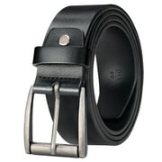 Maikun Belt for Men Vintage Genuine Leather Belts Black Belt Retro Silver Belt Buckle fit for waist size 37" and below