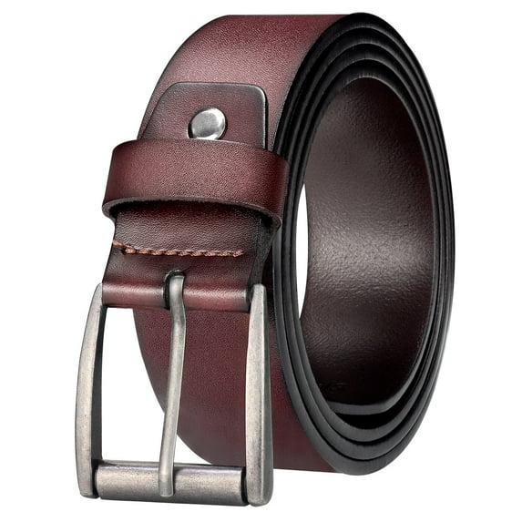 Maikun Belt for Men Vintage Genuine Leather Belts Brown Belt Retro Silver Belt Buckle fit for waist size 33" and below