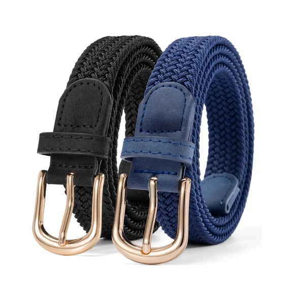 Maikun Belts for Women Elastic Braided Woven Belts 2pc Black Blue Women Belt for Casual